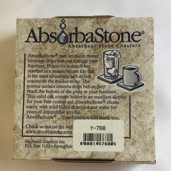 Absorbent Stone solid oak coaster holder, set of 4 coasters - Picture 5 of 7